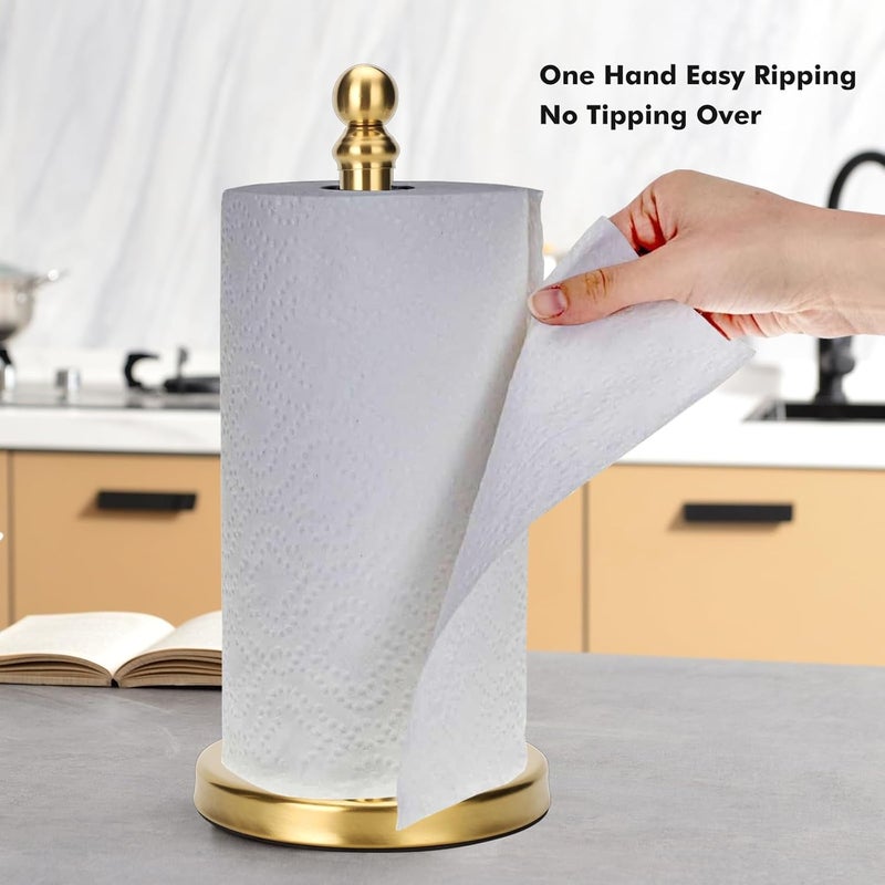 exilon Gold Paper Towel Holder Countertop, Standing Paper Towel Roll Holder for Kitchen Bathroom, with Weighted Base for One-Handed Operation (Gold) - Image 4